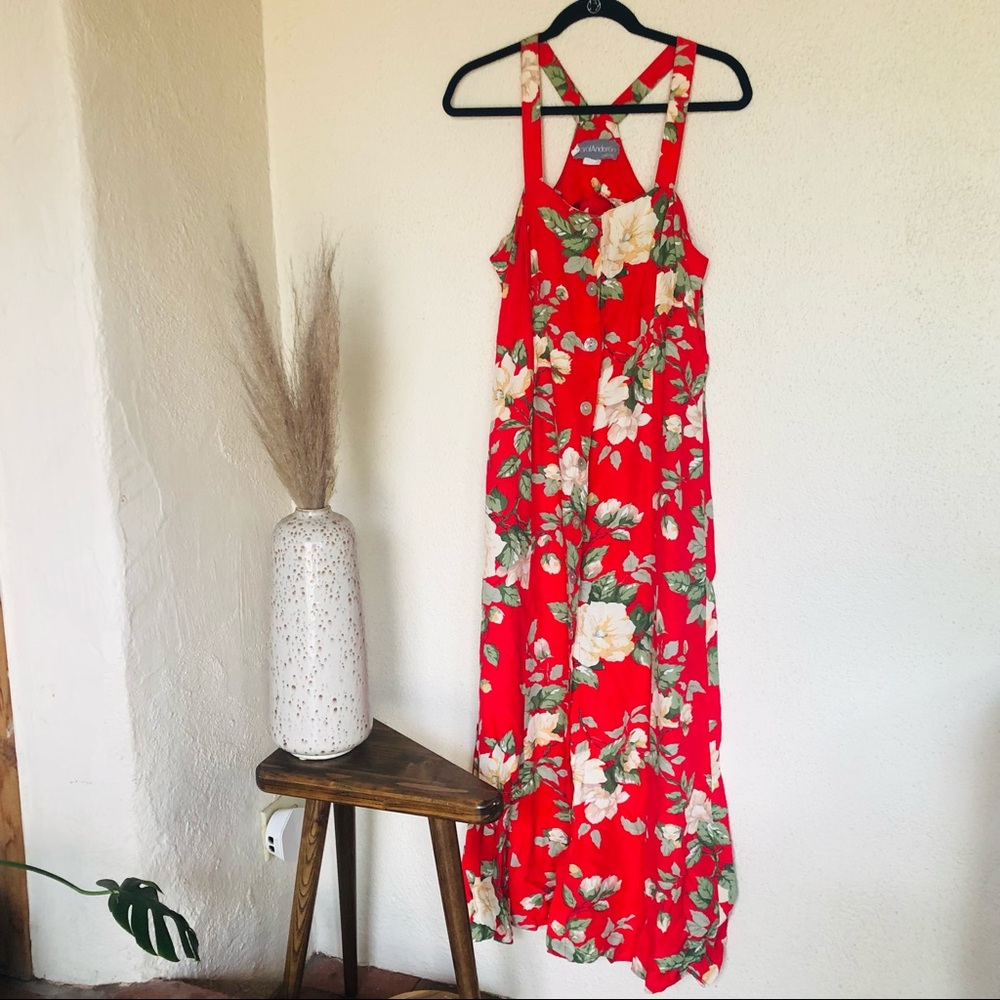 Red Floral Vintage Maxi Sundress